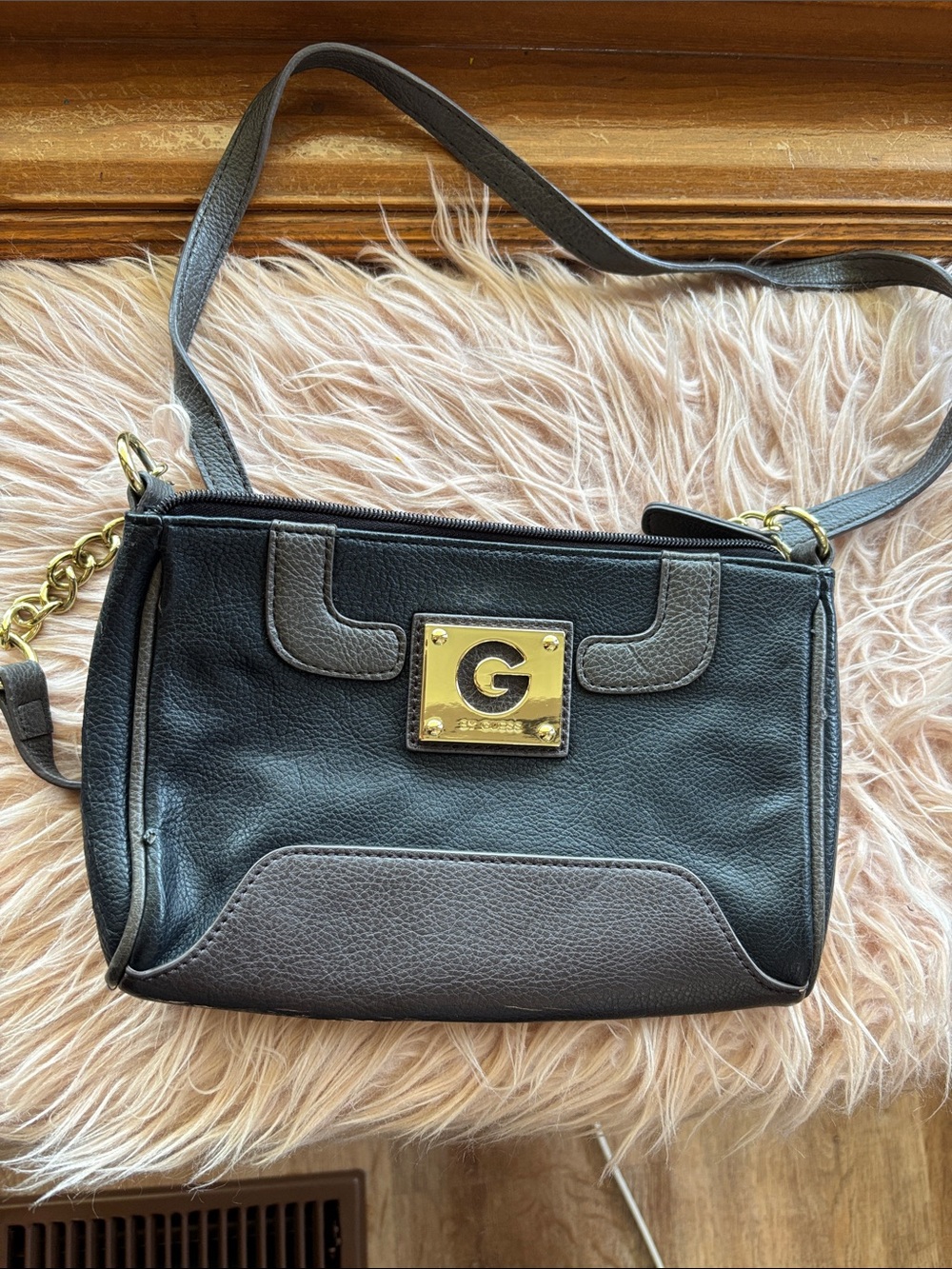G by Guess Black and Gray Two-Tone Crossbody with Gold Logo